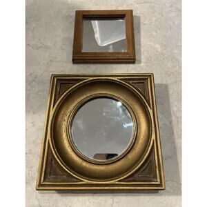 Vintage Two Square Mirrors Wooden Gold Tone Made In USA